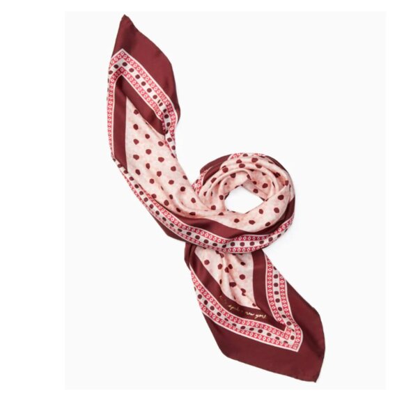 Kate Spade Silk Scarf Square Floral Pink Dots Moroccan Tile Womens Lightweight - Picture 3 of 7